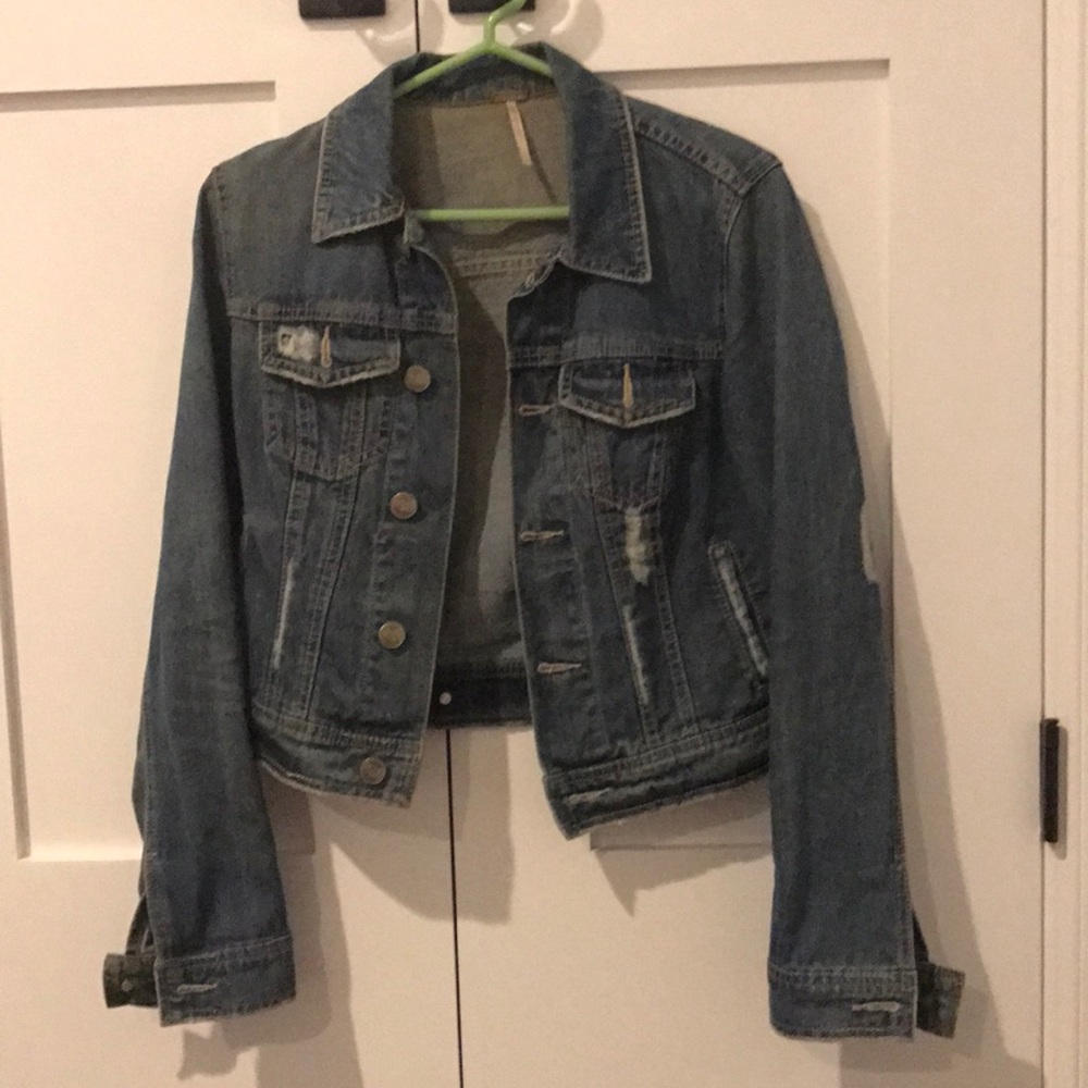 Free People Distressed Jean Jacket Sz 2